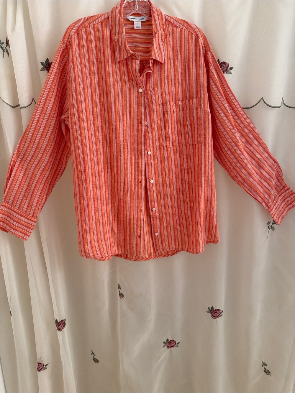 Old Navy Orange Striped Boyfriend Button-Down Shirt